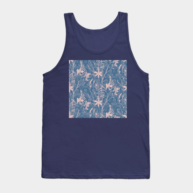 Blue and Pink Tile Flowers Tank Top by Carolina Díaz